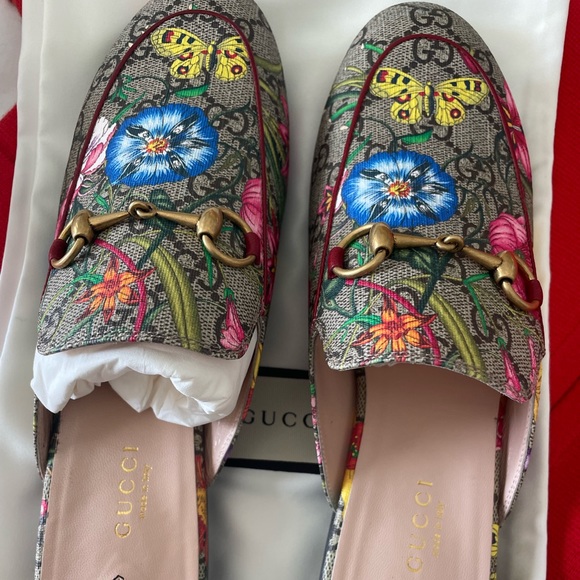 ❌SOLD❌ GUCCI Jordan Flora Canvas and Leather Mules -Size 38.5 - Picture 5 of 11